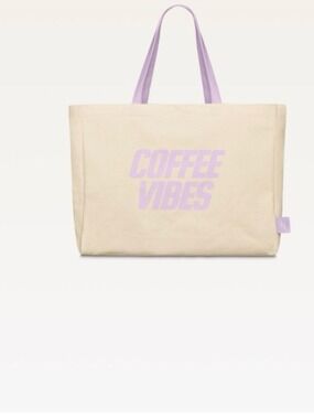 Nespresso Cream Tote Lavender Handles Coffee Vibes Print
